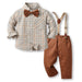 Multi-Color Plaid Long Sleeve Cotton Shirt Suspenders Boys' Suit Kid's Clothes