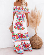 One-Shoulder Printed Long-Hem Maxi Dress for Women – European and American Style