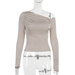 One Shoulder Long Sleeved Top As A Base Layer For Women's Wardrobe Essentials