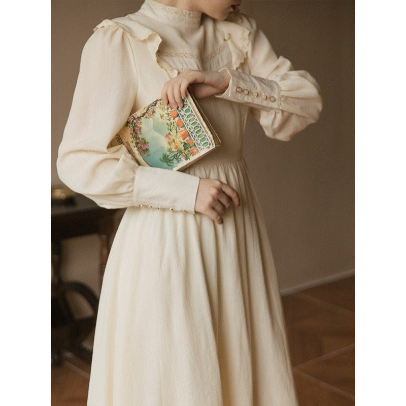 french retro dress French Retro Palace Off-shoulder Satin Lace Wedding Dress P2621 PreppyDress