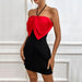 Women's Bow Contrast V-Neck Halter Mini Dress – Slim Fit