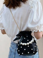 Solid Color Pearl Detail Bucket Bag – Elegant Daily Shoulder Purse