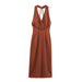 Backless Pleated Halter Dress with Metal Accent for Women