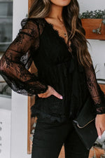 Long Sleeve Lace Embroidery Bow Tie Blouse For Elegant Feminine Dressing