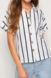 Loose Fit Casual Striped Collared Short Sleeve Button Down Shirt For Women