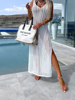 Casual Solid Color Slit Backless Knitted Camisole Dress for Beach or Vacation