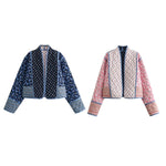 Printed Women's Cotton Padded Jacket Traf Reversible Long Sleeve Cardigan Coat