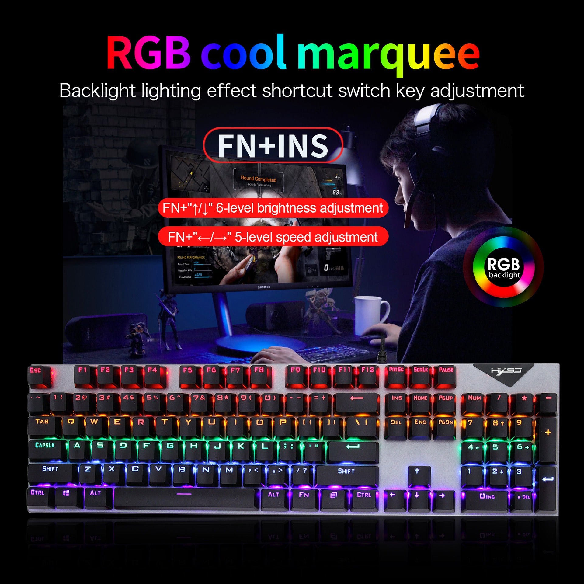 RGB Luminous Esport Mechanical Keyboard Wired 104-Key Blue Axis Design ...
