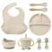 Premium Eight-Piece Silicone Bibs and Dinner Set for Babies with Suction Cup Bowl and Divided Plate