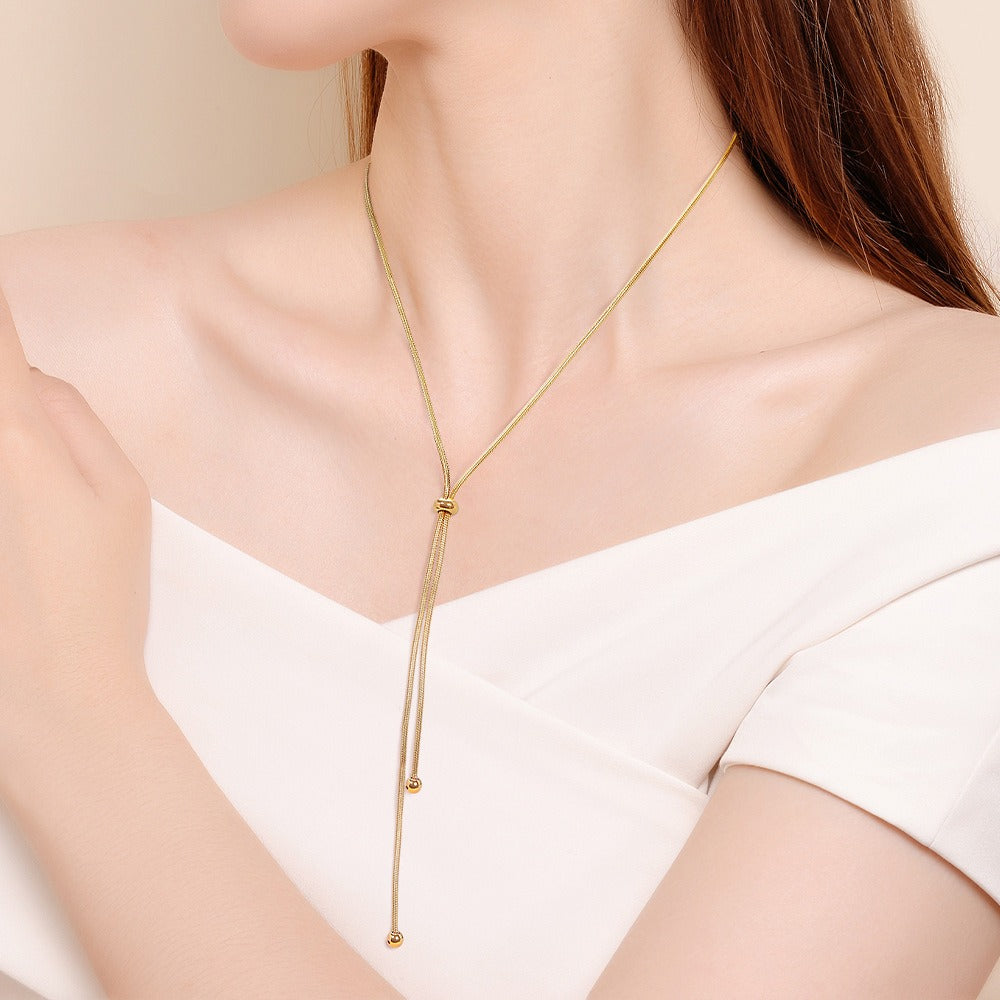 Titanium Steel Adjustable Round Bead Snake Bone Chain Necklace Jewelry ...
