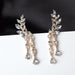 Sweet Sparkling Diamond Pop Leaf Tassel Crystal Droplet Earrings Jewelry
