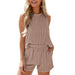 Striped Sleeveless Vest and Shorts Two-Piece Casual Set for Women