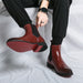 Men’s Pointed Toe Leather High-Top Boots with Red Soles – British Style