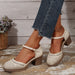 Retro Hollowed-Out Mid-Heeled Sandals with Buckle Closure