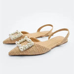 Casual Women’s Pearl Espadrilles Slingback Flats - Rhinestone Spring Summer Shoes