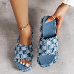 Raw Hem Platform Sandals for Women – Plaid Detail, Casual and Stylish