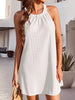 Eyelet Mini Dress With Grecian Neckline And Ruffled Detailing For Women