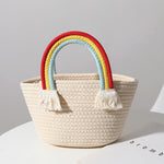 Cute Rainbow Cloud Handbag Handmade Cotton Thread Woven Bag for Beach Vacations