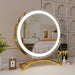 Round Black Dressing Table Makeup Mirror with Desktop LED Light