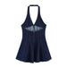 Women’s Backless Halter Denim Short Dress with Suspender Straps