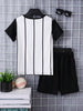 Children's Contrast Stripe T-Shirt and Shorts Set with Comfortable Round Neck Design