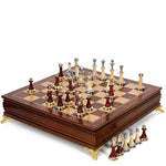 Luxury Metal and Solid Wood Tabletop Chess Set with Compact Storage Design
