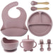 Premium Eight-Piece Silicone Bibs and Dinner Set for Babies with Suction Cup Bowl and Divided Plate