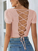 Women Fashion Lace-Up Openwork Square Neck Lightweight Sweater