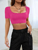 Women’s Cropped High-Stretch Knitted Short Tee For Casual Leisure Wear