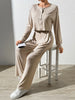 Women's Fashion Long Sleeve Half Button Top and Matching Pants Set