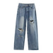Women’s Loose-Fit Mid-Rise Jeans with Distressed Ripped Detailingn