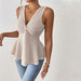 Women’s Sleeveless V-Neck Commuting Top with Waist Cinching Slim Fit Design