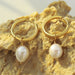 Retro Freshwater Pearl Ring Earrings in 18K Gold Plated Titanium Steel