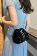 Sparkling Sequin Drawstring Bucket Bag with Metal Chain Strap