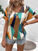 Geometric Pattern Printed V-Neck Short Sleeve Blouse For Women’s Smart-Casual Looks