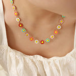 Titanium Steel Drip Oil Flower Pendant Necklace for Women