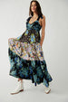 Women's Strapless Backless Camisole Dress with Retro Printed Long Skirt