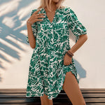 Women's Loose Holiday Print Dress with Flowy Doll Skirt