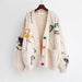 Women's Sweater Warm Knitted Loose Pocket Embroidery Fashion Knit Cardigan Jacket
