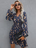 Women's Floral Layered Dress With Surplice Neckline And Balloon Sleeves
