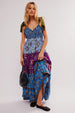 Women's Strapless Backless Camisole Dress with Retro Printed Long Skirt