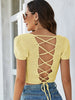 Women Fashion Lace-Up Openwork Square Neck Lightweight Sweater
