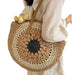 Round Straw Woven Beach Bag With Hollow Paper Rope Design And Shoulder Strap