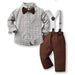 Multi-Color Plaid Long Sleeve Cotton Shirt Suspenders Boys' Suit Kid's Clothes