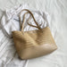 Straw Woven Tote Bag with Leather Strap for Women’s Daily Use