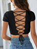 Women Fashion Lace-Up Openwork Square Neck Lightweight Sweater
