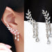Sweet Sparkling Diamond Pop Leaf Tassel Crystal Droplet Earrings Jewelry