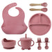 Premium Eight-Piece Silicone Bibs and Dinner Set for Babies with Suction Cup Bowl and Divided Plate