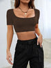 Women’s Cropped High-Stretch Knitted Short Tee For Casual Leisure Wear