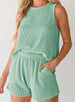 Striped Sleeveless Vest and Shorts Two-Piece Casual Set for Women